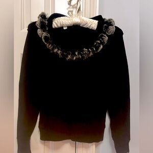 🎉HP🎉 Vtg Cabo Black Sweater with Fur (Faux?) Trimmed Collar PM